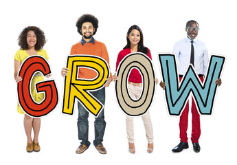 Sticker - DIverse People Holding Text Grow