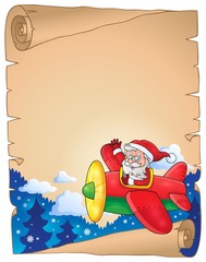 Poster - Parchment with Santa Claus in plane