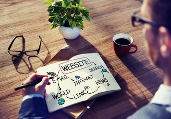 Poster - man writing website in notebook