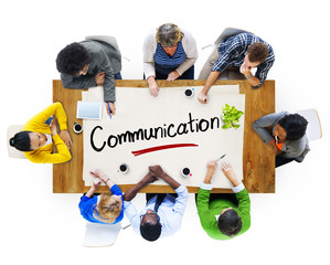 Poster - aerial view of multiethnic group with communication concept
