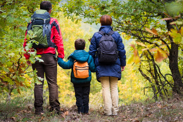 Autumn family hiking