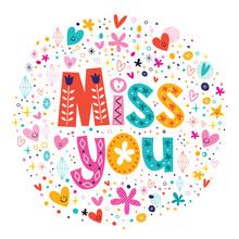 Miss You Typography Lettering Decorative Text Card