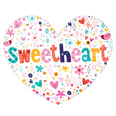 Wall Mural - sweetheart heart shaped typography lettering card