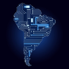 Map of South America with electronic circuit