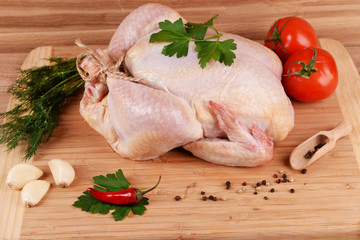 Wall Mural - Raw chicken on wooden table