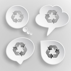 Sticker - Recycle symbol. White flat vector buttons on gray background.