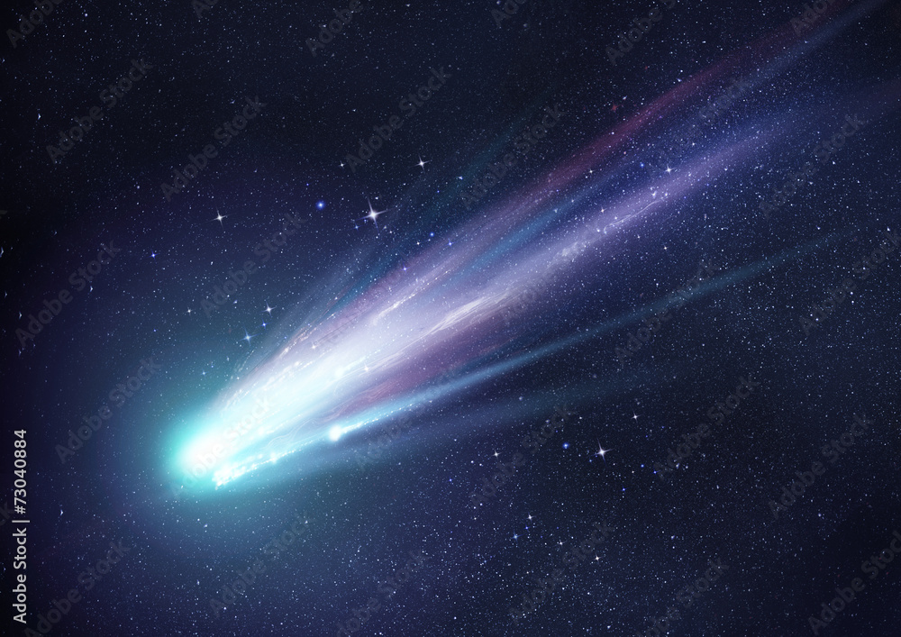 Super Bright Comet at Night - obrazy, fototapety, plakaty 