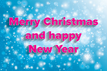 Icy cold merry Christmas and happy New Year card with text in wa