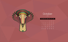 Calendar For 2015, The Month Of October, The Year Of The Goat.
