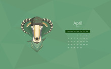 Calendar For 2015, The Month Of April, The Year Of The Goat. All