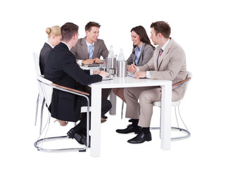 Business People Having Conference Meeting Over White Background