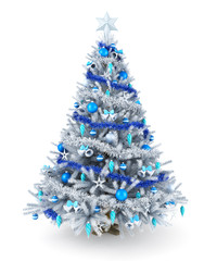 silver and blue christmas tree