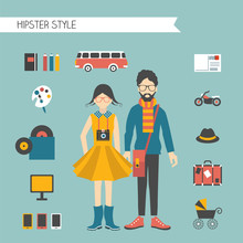 Hipster Couple Style Concept. Vector Illustration.