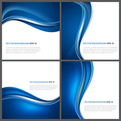 Wall Mural - Set of abstract blue vector background with wave, shiny effect 