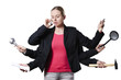 © grufnar - blonde woman multitasking on a white background