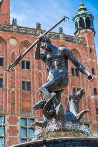 Obraz w ramie Fountain of Neptune in Gdansk, Poland