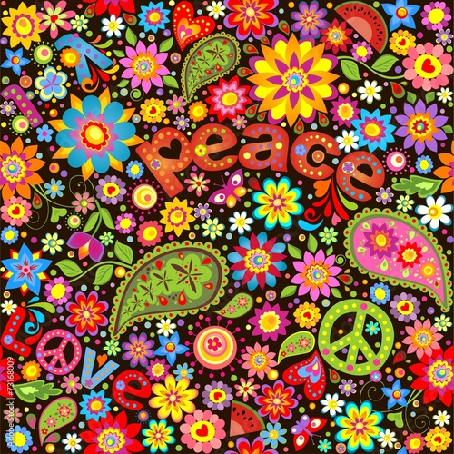 Fotografía Wallpaper with hippie symbolic