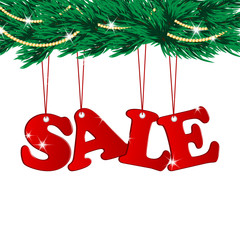 Wall Mural - Christmas Sale Tags and Christmas tree with decorations