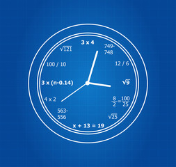 Mathematical Equations Clock On Blueprint