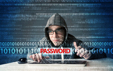 Aufkleber - Young geek hacker stealing password