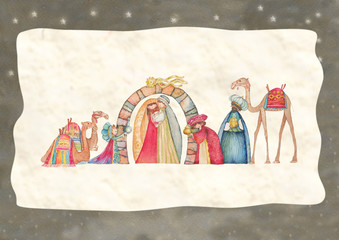 Wall Mural - Christian Christmas Nativity scene with the three wise men