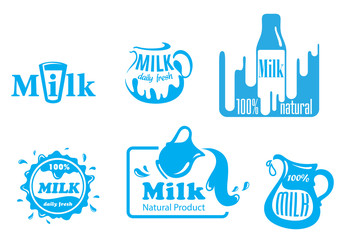 Wall Mural - Blue and white Milk labels