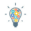Simple light bulb conceptual icon with colorful gears inside