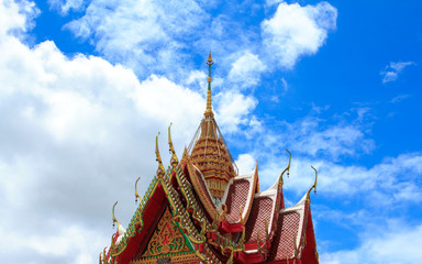 Thai temple roof and sky blue and white.