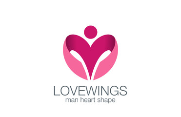 Wall Mural - Man Wings as Heart shape Logo design vector template