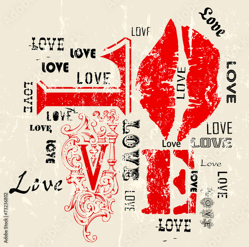 Naklejka dekoracyjna Love, grungy style, vector illustration