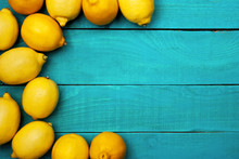 Lemons On The Bright Cyan Background