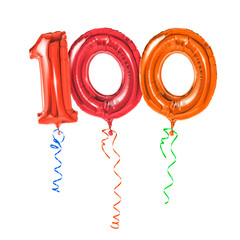 rote luftballons mit geschenkband - nummer 100