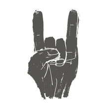 Grunge "rock On" Gesture Illustration. Vector