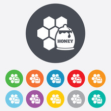 Honey In Pot And Honeycomb Sign Icon.