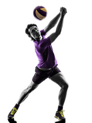 Wall Mural - volley ball player man silhouette white background