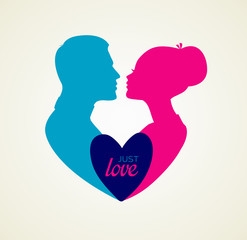 Wall Mural - Couple's silhouette kissing image