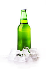 beer bottle in ice cubes