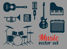 Rock Music Instruments Icons Set Vector Illustration