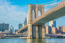Brooklyn Bridge In New York On Bright Summer Day