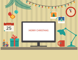 Wall Mural - Christmas Santa's desktop flat design