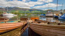Boats Moored At Derwent Water,The Lake District, England