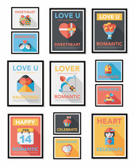 Valentine’s Day poster flat banner design flat background set,