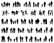 Big Set Of Black Silhouettes Of Families, Vector