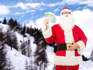 Canvas Print - man in costume of santa claus with euro money