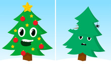 Two Christmas Trees One Happy One Sad After Xmas