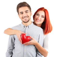 Poster - Loving couple with heart isolated on white