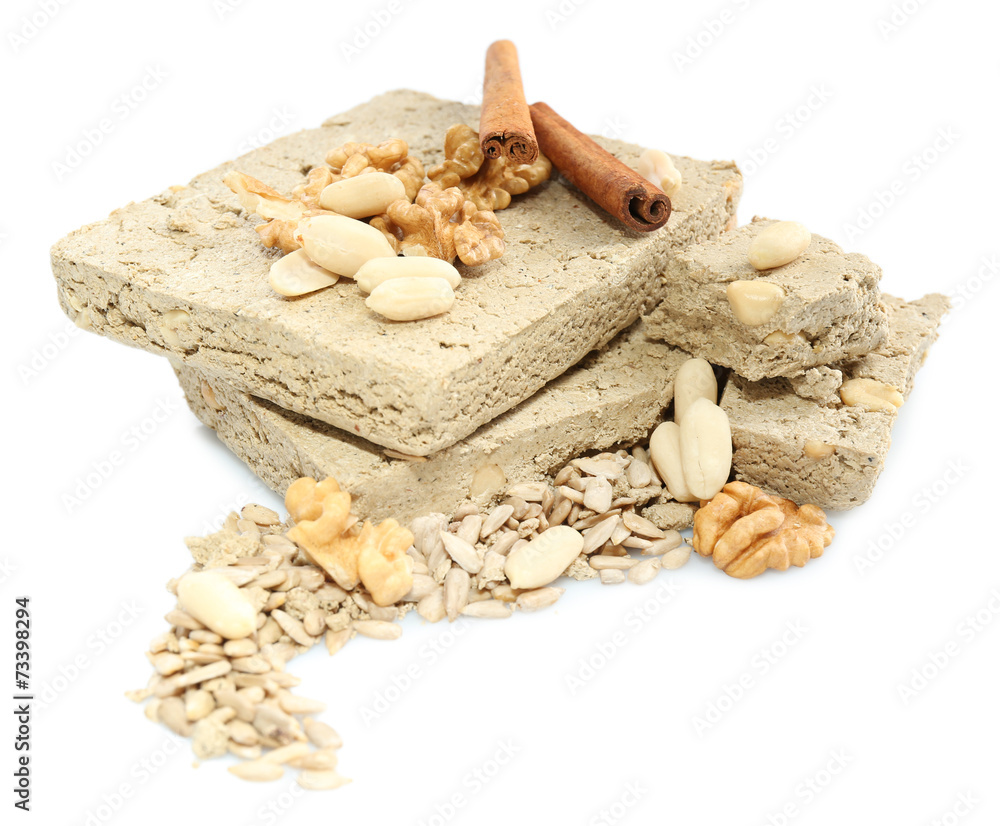 Sunflower halva with nuts and cinnamon isolated