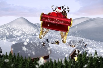 Poster - Composite image of santa flying his sleigh