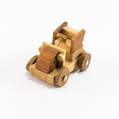 Wooden toy car miniature isolated on white background