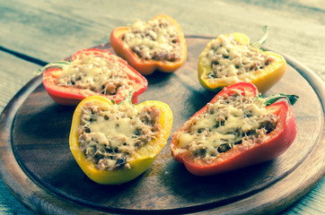 Sticker - Stuffed peppers with meat in rustic decor